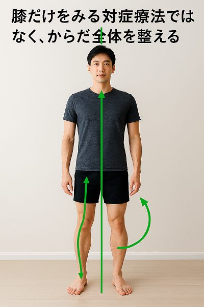 箕面市にある膝痛改善が得意なしんそう箕面桜井が考える膝の痛みの改善法は膝だけをみる対症療法ではなく、体全体を整えること